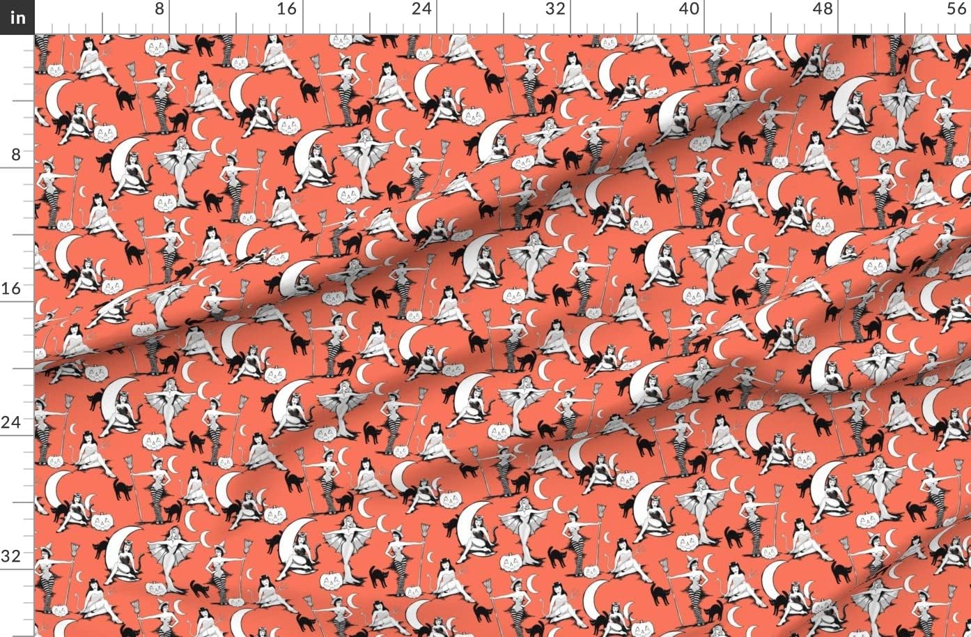 Spoonflower Fabric - Vintage Halloween Pumpkin Orange Black Retro Vampire Witch Cat Witches Printed on Organic Cotton Sateen Fabric by The Yard - Sewing Quilting Apparel Home Decor
