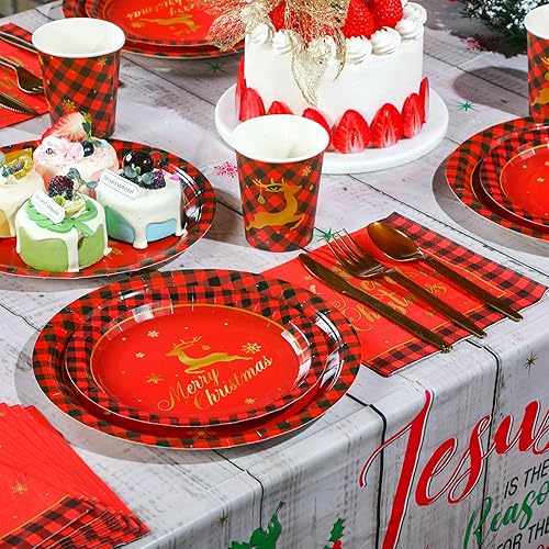 Miniatura 3 de Juego de 175 platos de papel de aluminio para fiesta de Navidad, con diseño de alce, desechables, servilletas, tazas para Año Nuevo, boda,