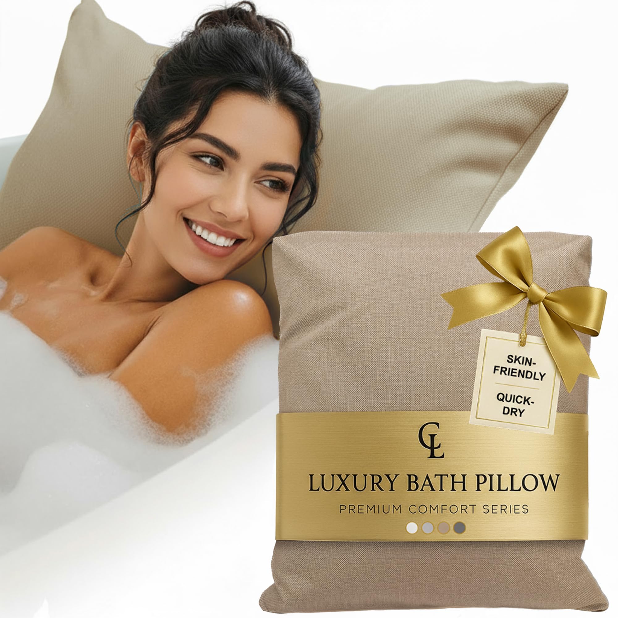 Luxury Bath Pillow for Tub - Thick and Comfortable Bathtub Pillow Support for Head and Neck and Back - Washable Quick-Drying Bath Pillows - Bath Cushion for Home Spa Soaking Tub Relaxation - Sand