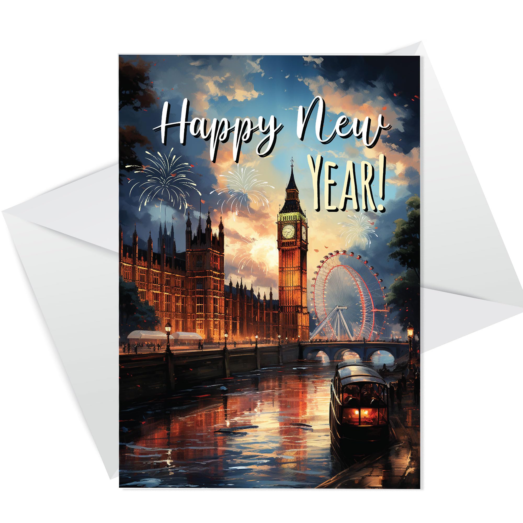 RED OCEAN Happy New Year Greeting Card For Him/Her/Special Couple, New Year Card For Friends/Family/Colleagues/Neighbours