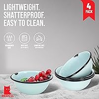 Vista 2 de Red Co. Juego de 4 cuencos redondos esmaltados de metal clásico de 20 onzas, color aguamarina envejecido/borde negro