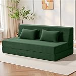 Youzi Lit de canapé pliant chaise convertible avec oreiller, 4-in-1 Matelas pliable Futon Couch Lit à Lounge Chaise pour salon, Chambre, Dorm & Invité, Couverture lavable, Vert, Reine