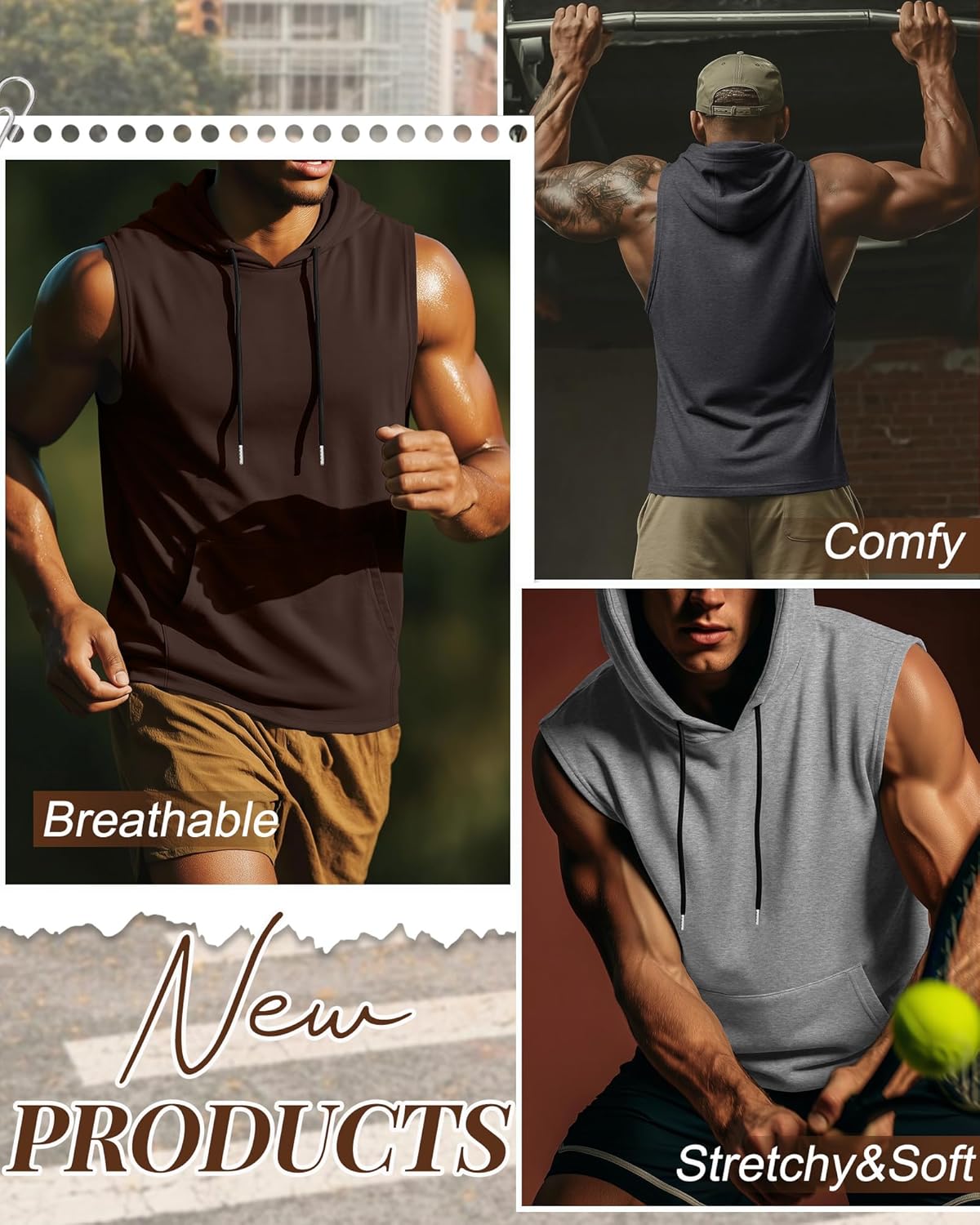 4 Pack Men Workout Hooded Tank Tops Bodybuilding Athletic Muscle Cut Off Hoodies Sleeveless Activewear Gym T-Shirts