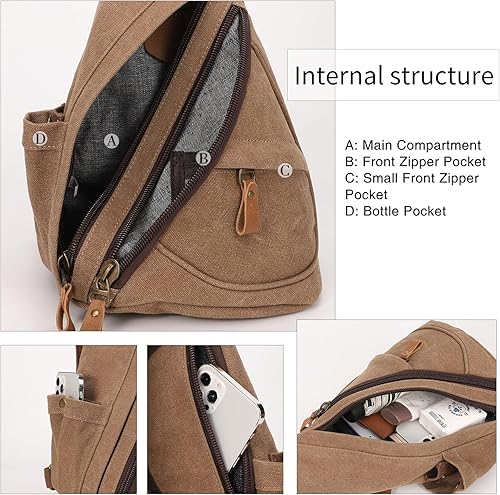 Miniatura 3 de Canvas Sling Bag - Small Crossbody Backpack Shoulder Casual Daypack Rucksack for Men Women Outdoor Cycling Hiking Travel
