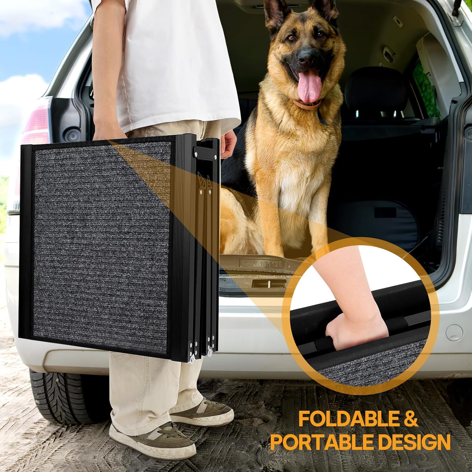 Dog Ramps for Large Pets, 71" L & 20" W Extra Wide Foldable Aluminum Pet Ramp with IP64 Waterproof & Non-Slip Rug Surface, Up to 300lbs for Giant Dogs for SUV, Truck, Bed, Stairs, Indoor & Outdoor