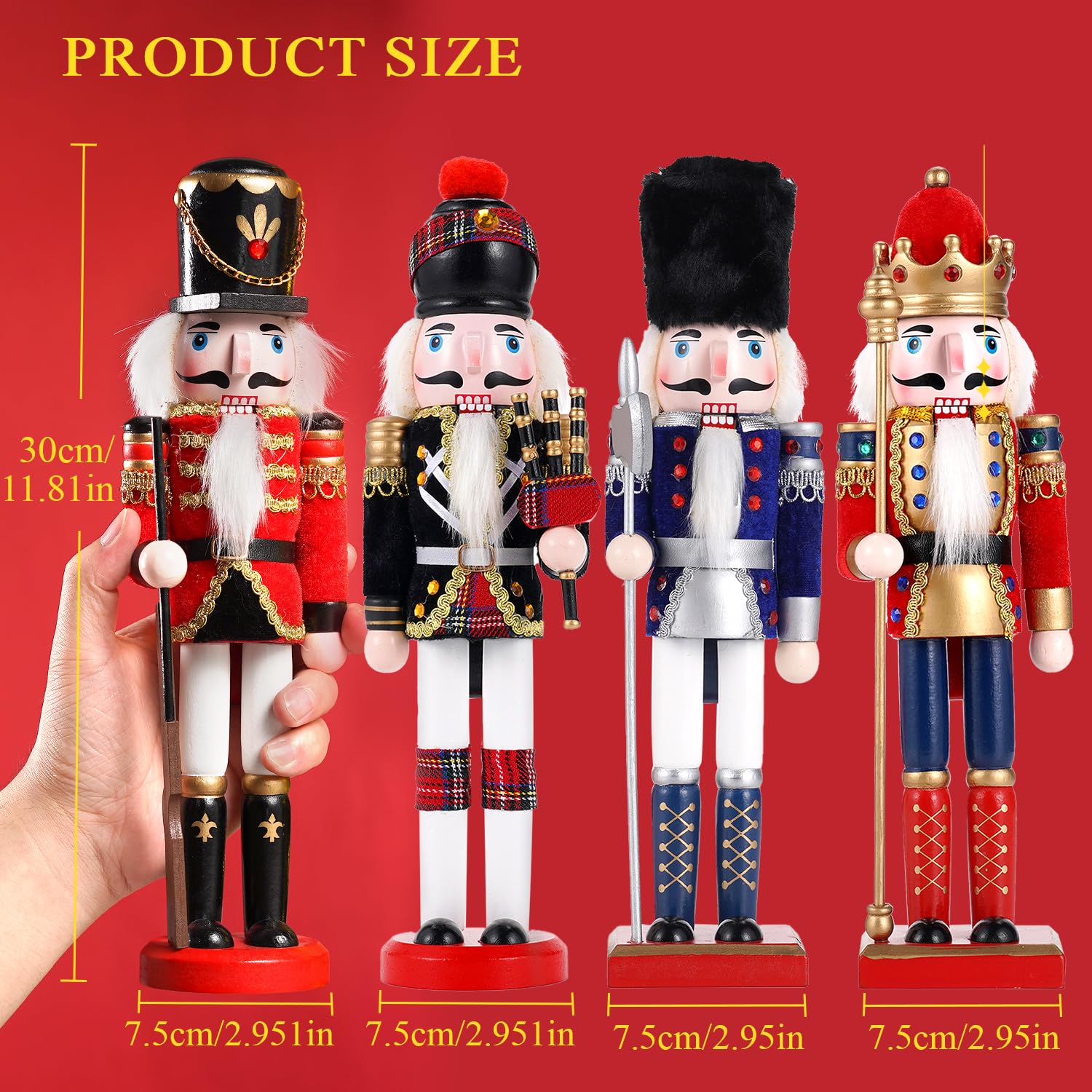 COMBIUBIU 4PCS Wooden Christmas Decorations Nutcracker Soldier - Image 3