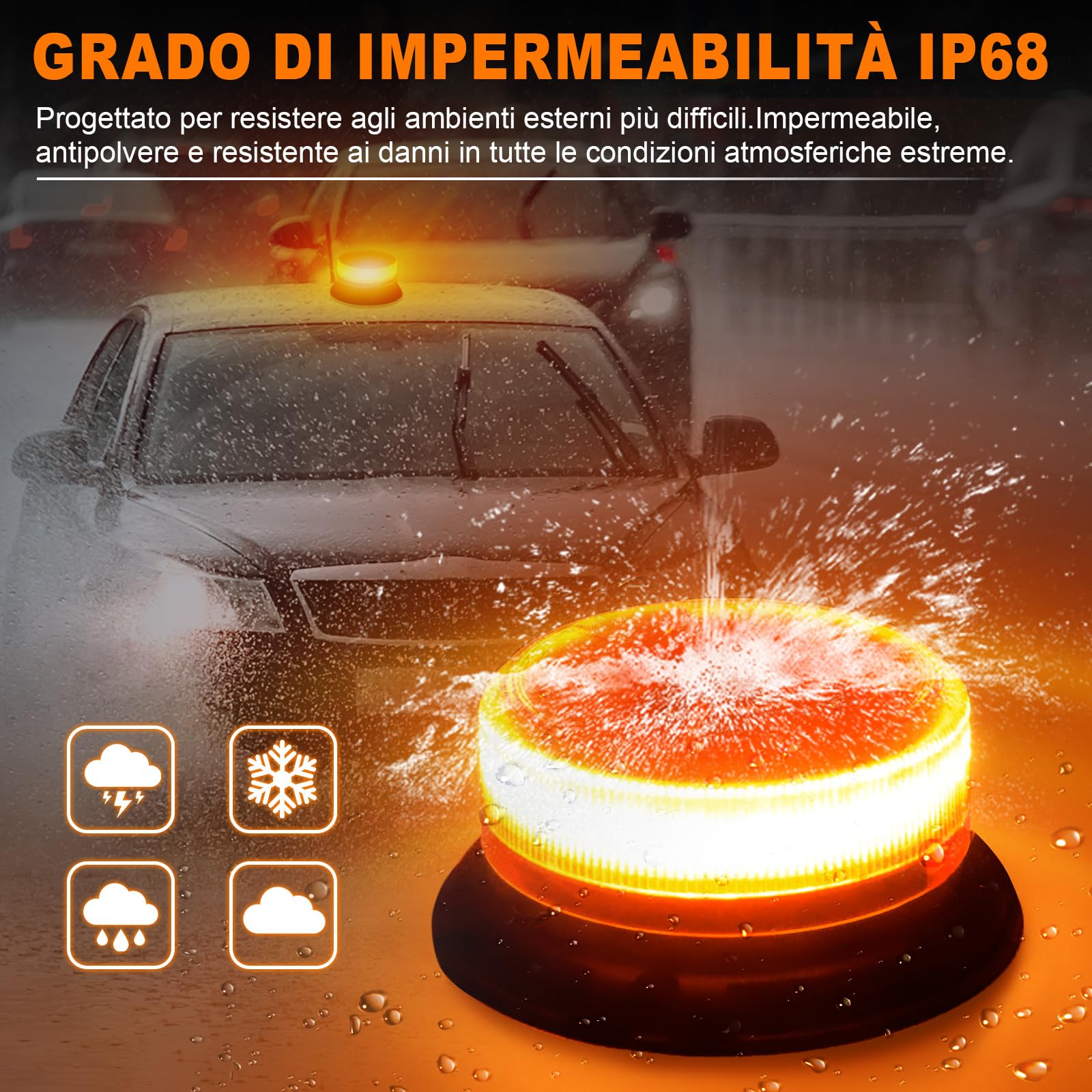 Dinfu Lampeggiante senza fili con telecomando 12V lampeggiante arancione luce di avvertimento 9 modalità cavo di ricarica auto e cavo USB per camion auto trattore SUV j-eep