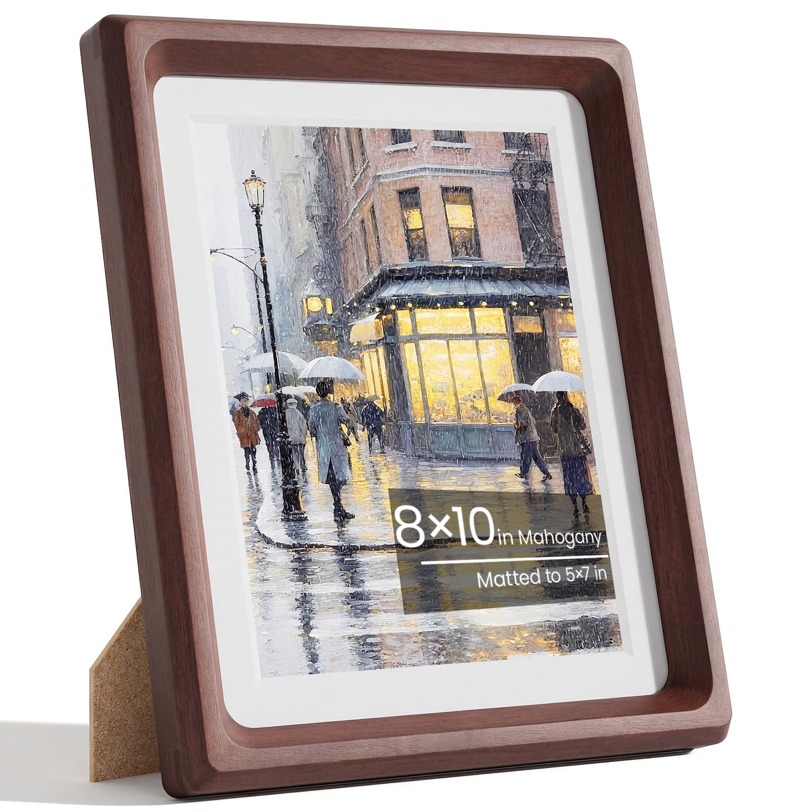 8x10 Photo Frame, Natural Solid Mahogany Wood Picture Frame with Tempered Glass, Handcrafted Rounded Corner 8x10 in Square Frames Matted to 5x7 in Photos, Wall or Tabletop Display Poster