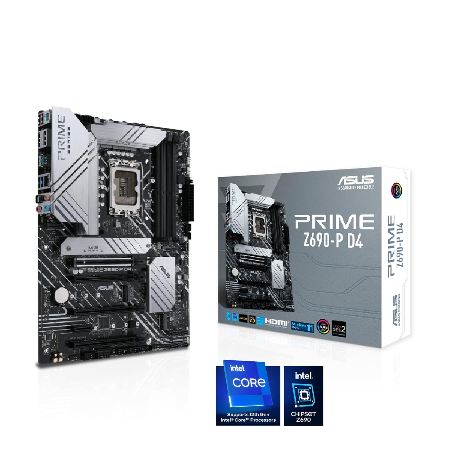 ASUS PRIME Z690-P D4 LGA 1700 (12th Gen Intel Core, Pentium Gold,Celeron Processors) ATX Motherboard with PCIe 5.0, three M.2 slots, DDR4, 2.5 Gb LAN, HDMI, DP, USB 3.2 Type-C and Thunderbolt 4 header