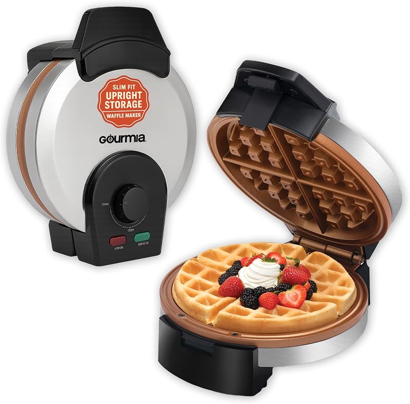 Belgian Waffle Maker – Compact Design with Upright Storage, Adjustable Browning, and Easy-Clean Nonstick Ceramic Plates, Stainless Steel