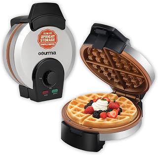 Gourmia Belgian Waffle Maker - Nonstick Ceramic Plates, Stainless Steel