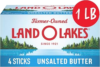 Land O'Lakes Unsalted Butter, 1 lb (4 Sticks) - Pure Sweet Cream for Baking & Cooking Precision
