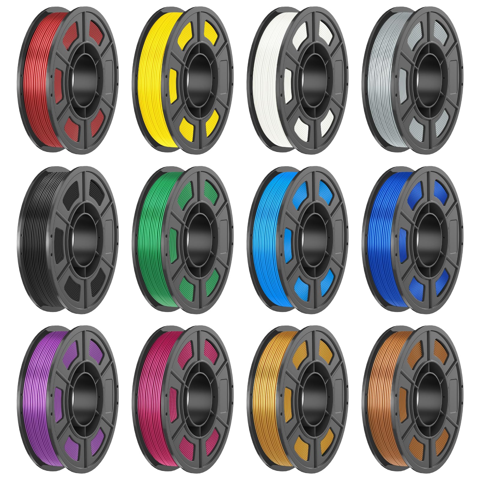 Filamento PLA de seda de 12 colores, 250 g, paquete de filamento de impresora 3D de 1.75 mm, precisión dimensional de alta precisión +/- 0.03 mm, materiales de impresión 3D PLA de alta