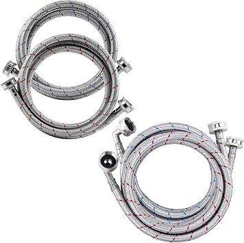 Stainless Steel Washing Machine Hose2 Packs -washer hoses 4ft Hot and Cold Striped Water Connection Inlet Supply Lines