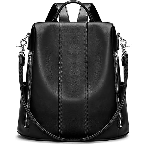 S-ZONE Leather Backpack Purses for Women Antitheft Rucksack Shoulder Bag Medium