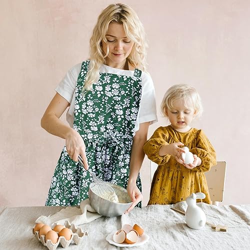 Miniatura 5 de ATROPOS Delantal vintage para mujer con bolsillos, delantales florales de chef, delantales de granja para mujer, para cocina, hornear, jardinería,