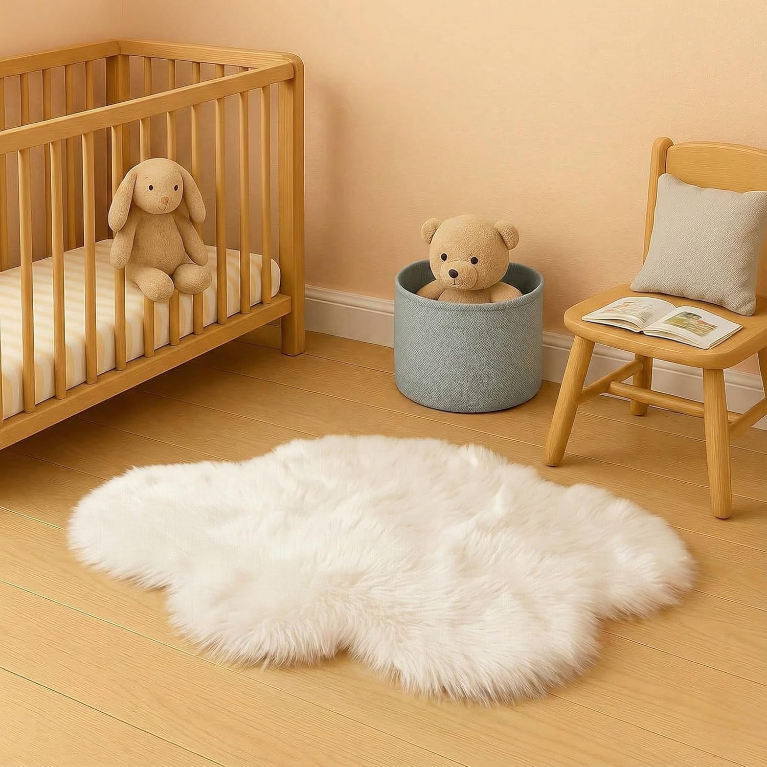 Woolous Cloud Rug Pack of 2 - Fluffy Shaggy Faux Sheepskin White Cloud Shaped Rug -Idea for Cozy Kids' Bedroom Decor, Nursery & Living Room (2.4 x 1.8 ft)