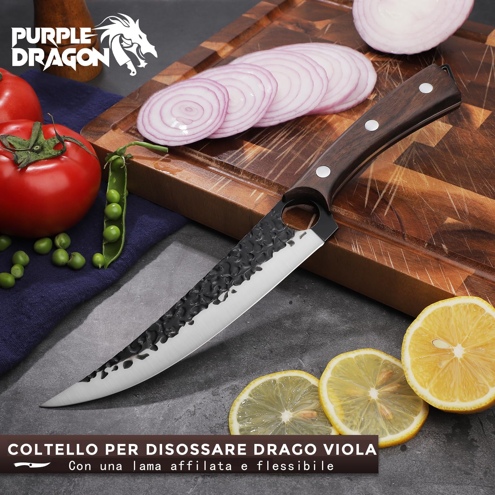 Purple Dragon Coltello per disossare filetti forgiato a mano Coltello professionale da macellaio Coltello da cucina in acciaio al carbonio pieno di seta per disossare carne pesce con scatola regalo