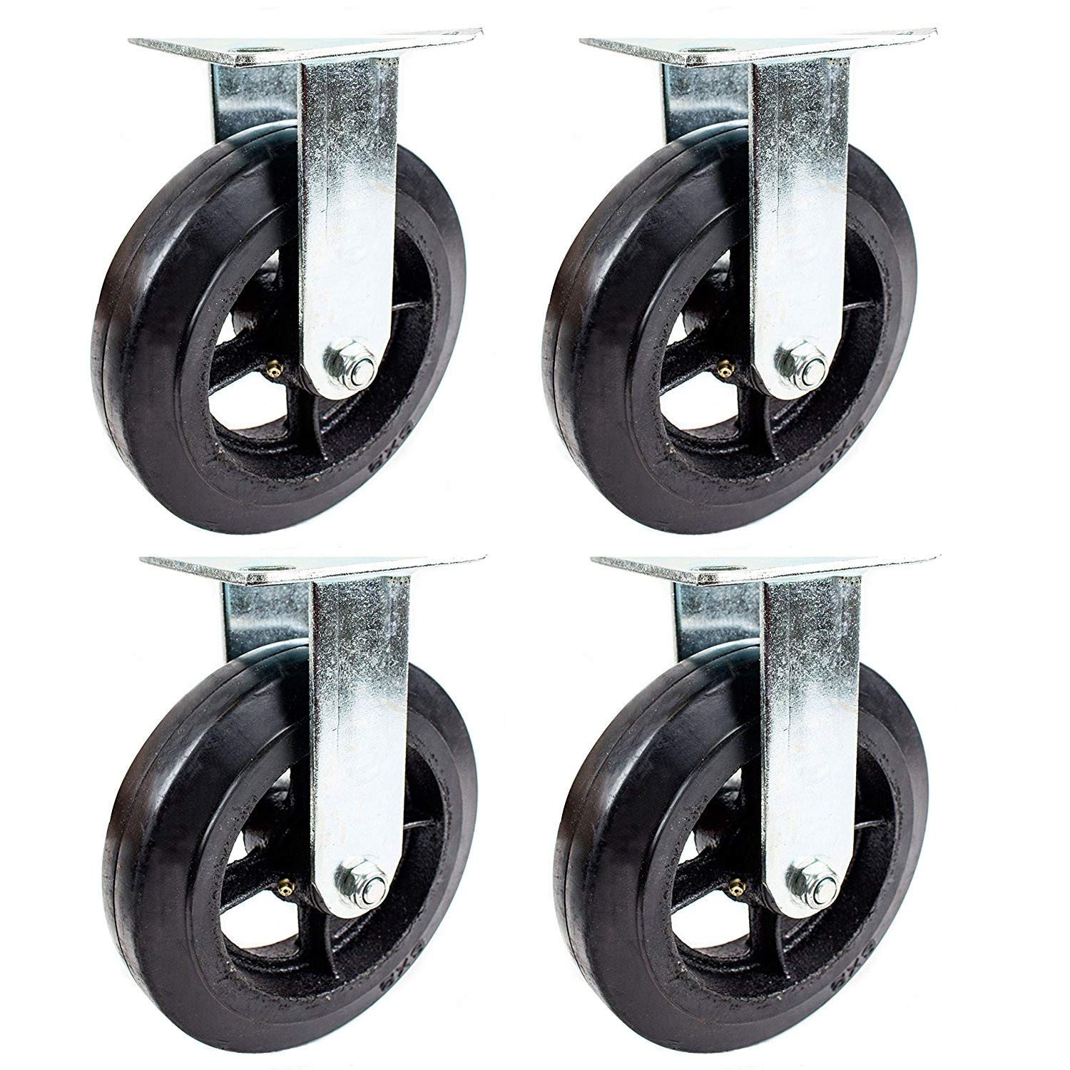 Pack of 4 - RK Heavy Duty Moldon Rubber Swivel Casters Iron Wheel, 6" x 2", Capacity: 500 lbs/Ea
