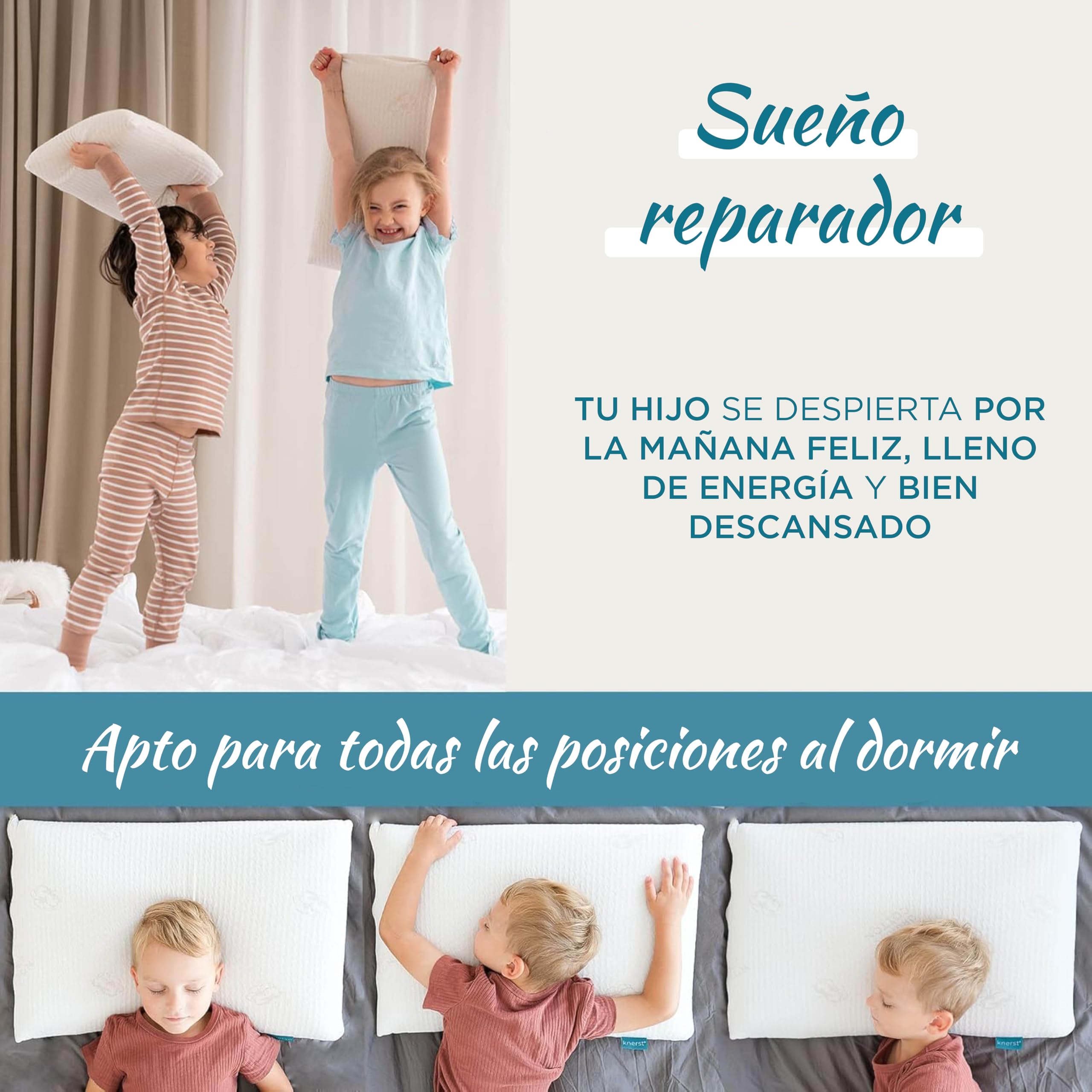 KNERST Almohada Infantil 50x25x6 Viscoelastica, Memory Foam, Made in España