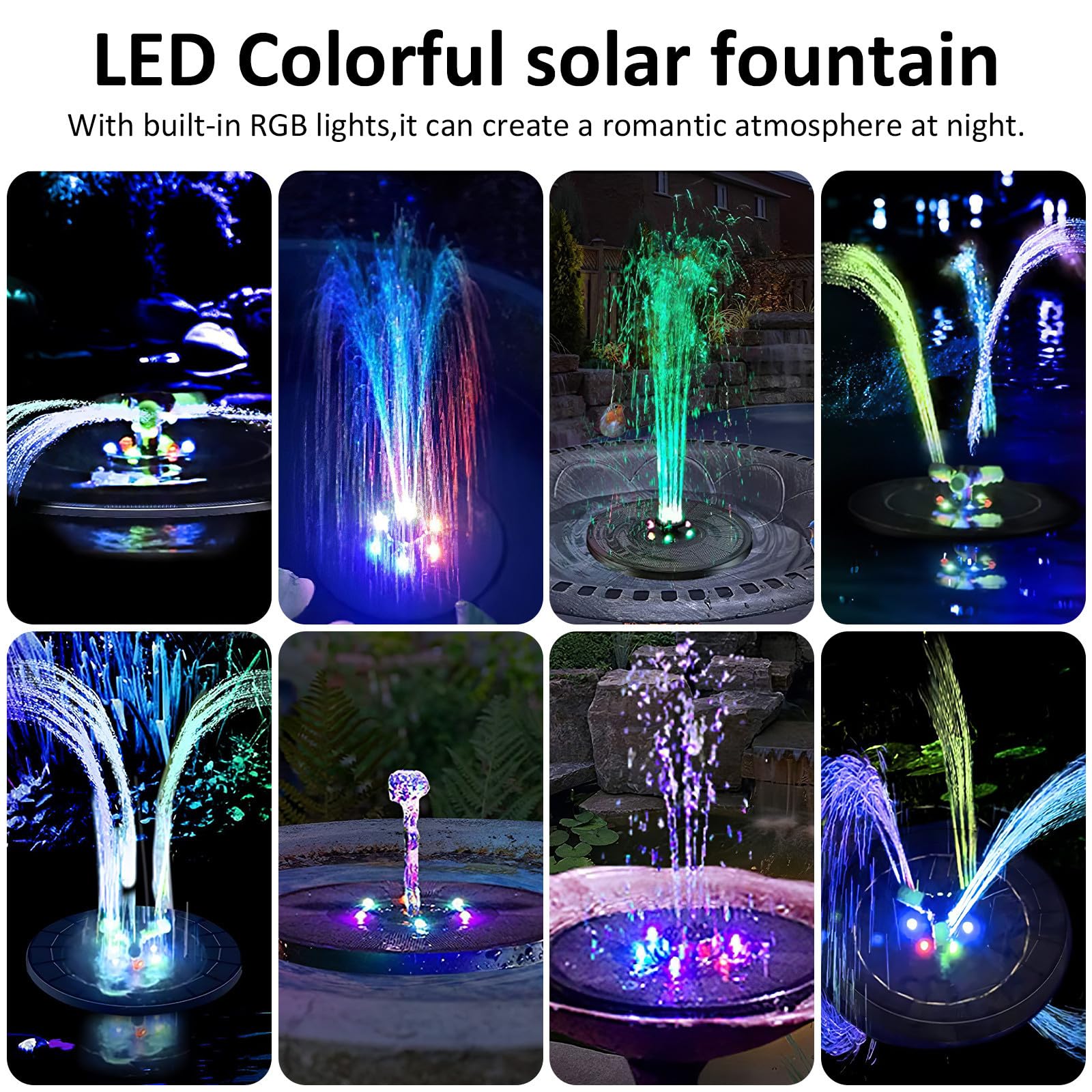 Pompa Fontana Solare Galleggiante Luci Colorate 150l/h 7,4v
