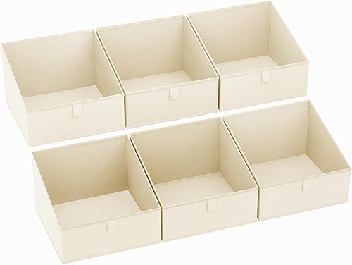 DIMJ Cajas de almacenamiento organizadoras de ropa, 6 paquetes de tela traprzoide, contenedores de tela para armario con asa frontal, organizadores
