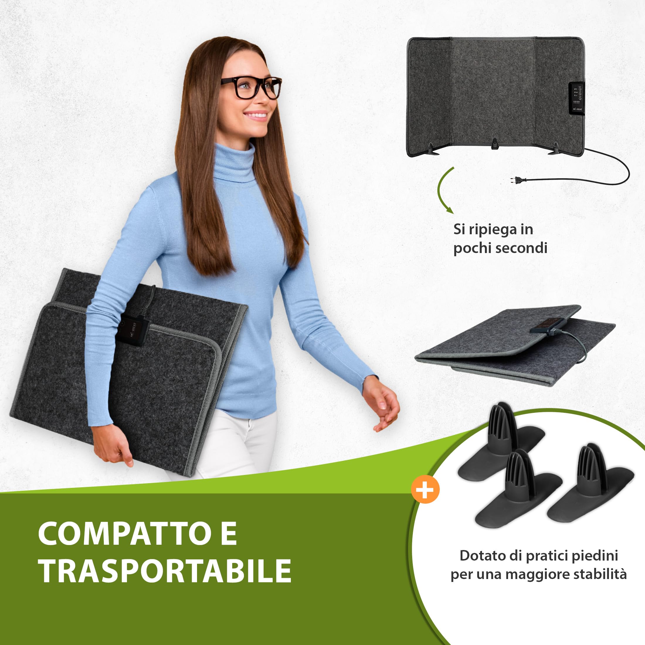 Mi-Heat Pannello Infrarossi Riscaldamento Pieghevole (260W) – Stufa Infrarossi per Home Office e Smart Working – Scaldagambe Elettrico Sotto Scrivania con Timer e 3 Livelli, Grigio