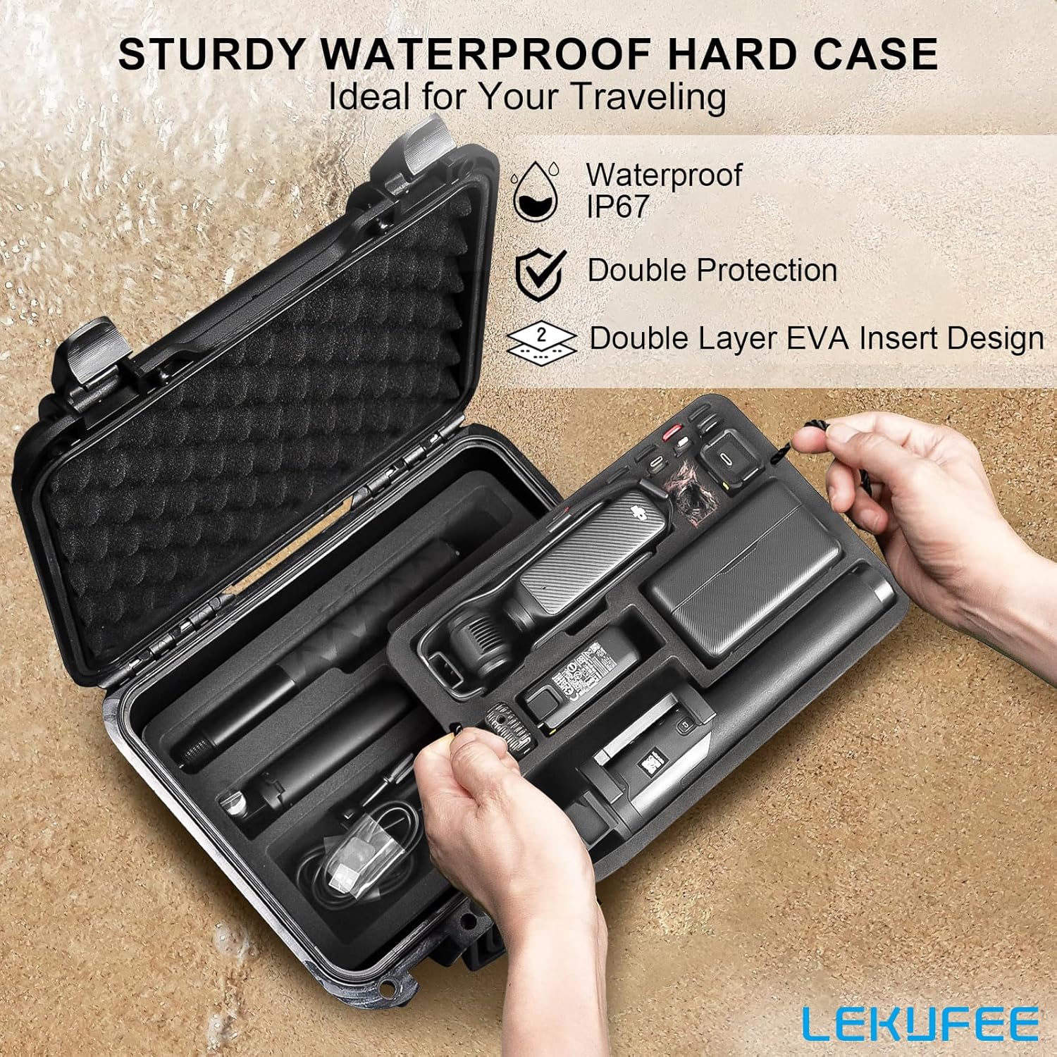 Lekufee Waterproof Hard Case for DJI Osmo Pocket 3, Mic 3/2/Mini, Creator Combo,Power Expansion Combo,Vlogging Camera and Accessories(Case Only)