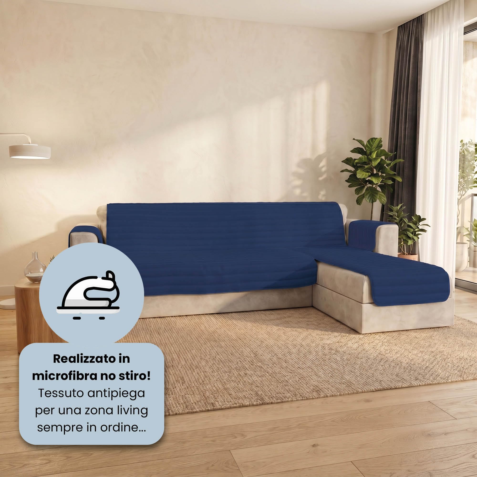 Italian Bed Linen Copridivano Trendy con penisola Reversibile, Misura Seduta 190 cm, Microfibra Soft Touch "Mano Pesca", Ideale per Chi ha Animali Domestici, Protezione Totale, Blu Scuro