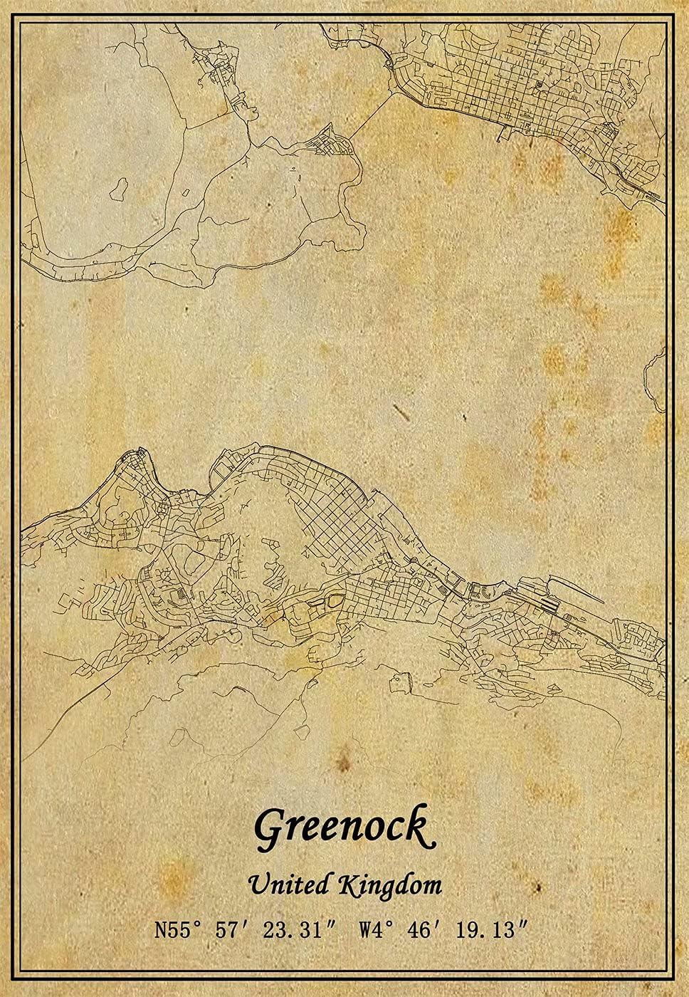 Kaisrlse United Kingdom Greenock Map Wall Art Poster