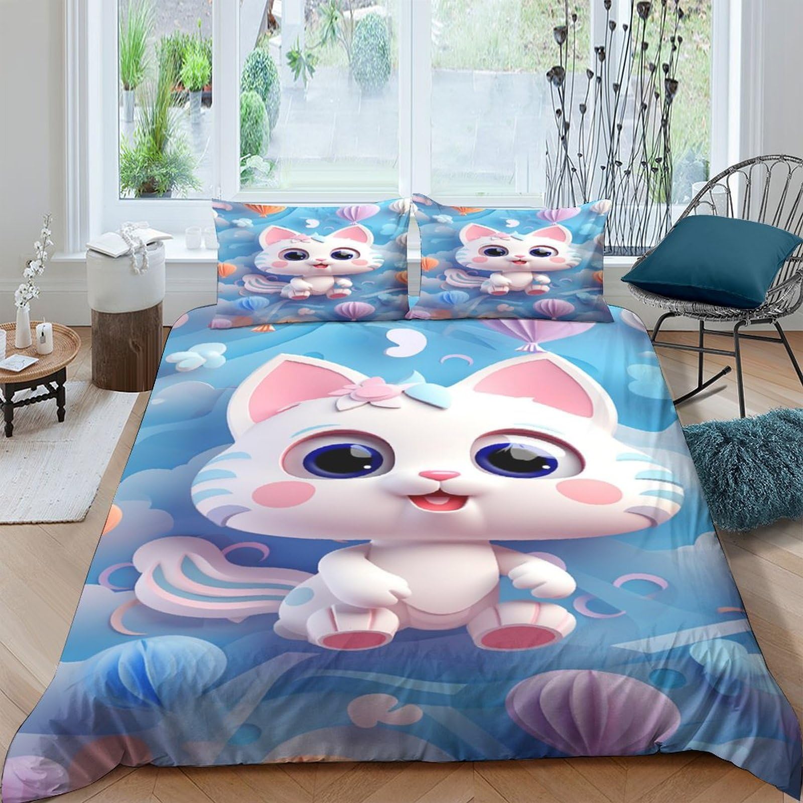 Linge de lit junior double avec housse de couette animal 3D géométrique 200x200