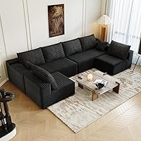 Vista 10 de Sofá modular modular de 139.4 pulgadas, sofás minimalistas en forma de L con diván de asiento medio, moderno sofá convertible de asiento profundo