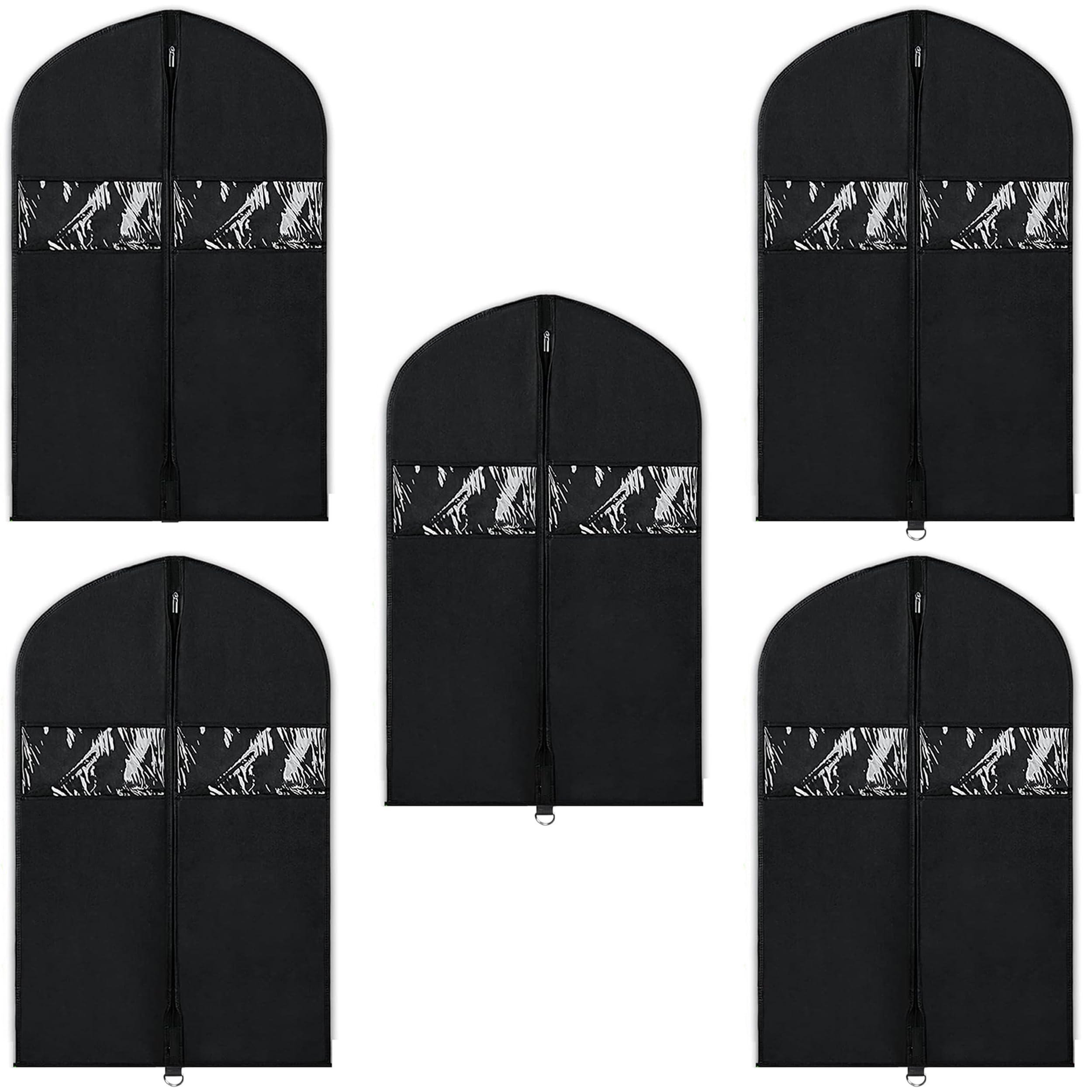 Black Garment Bag Suit Bag for Storage and Travel 43 inch AND 60 inch Washable Suit Cover for T-Shirt, Jacket, Suits, Coats, Woven Fabrics (5 X BLACK, 24'' X 43'')