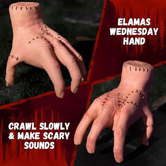 Halloween Animatronics Thing Hand Decorations, Sound Activated Wednesday Crawling Hand with Creepy Sound Scary Walking Zombie Hands for Indoor Outdoor Yard Halloween Party Decor Haunted House Props