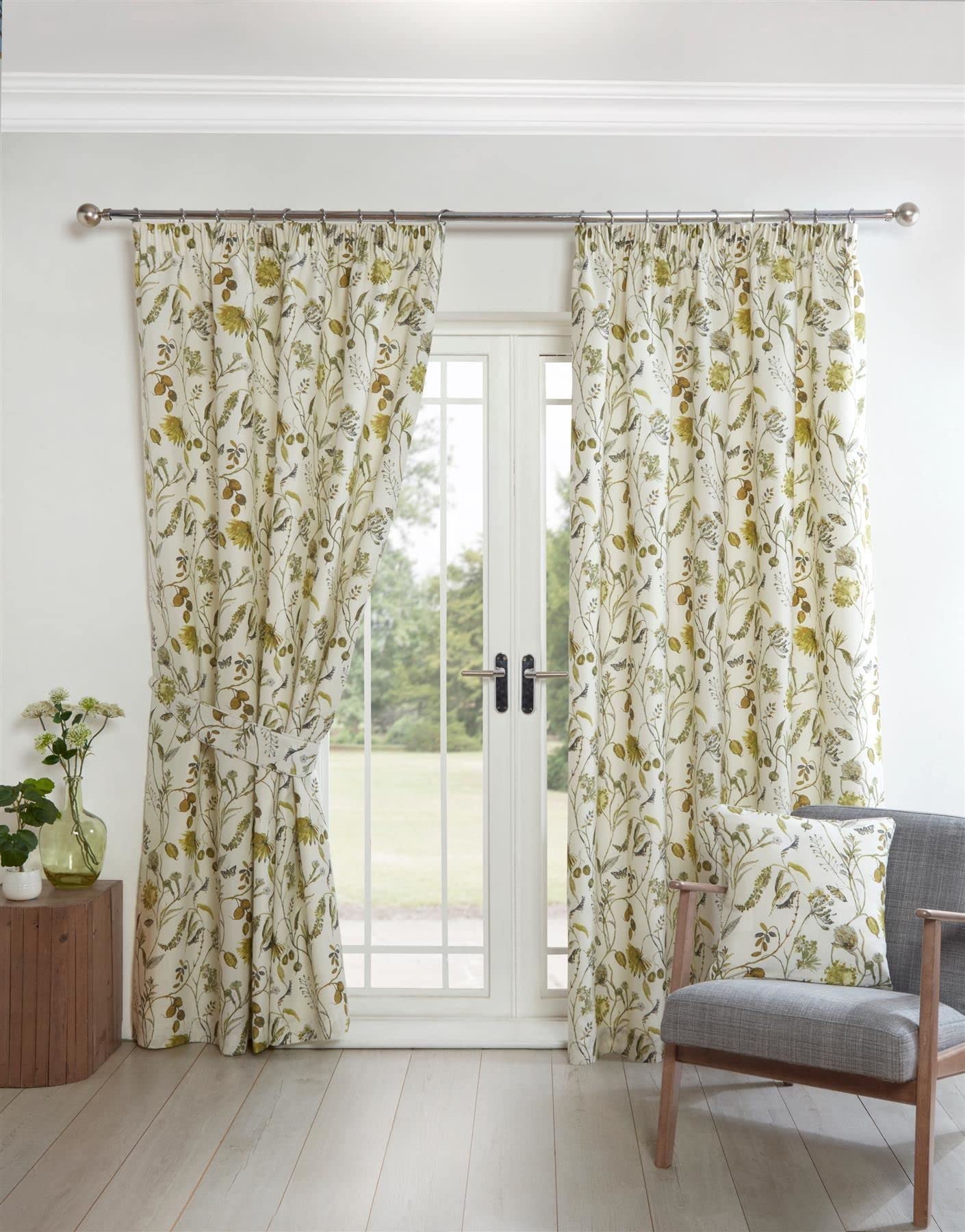 Sundour Grove Floral Pencil Pleat Curtains Fennel 66x54