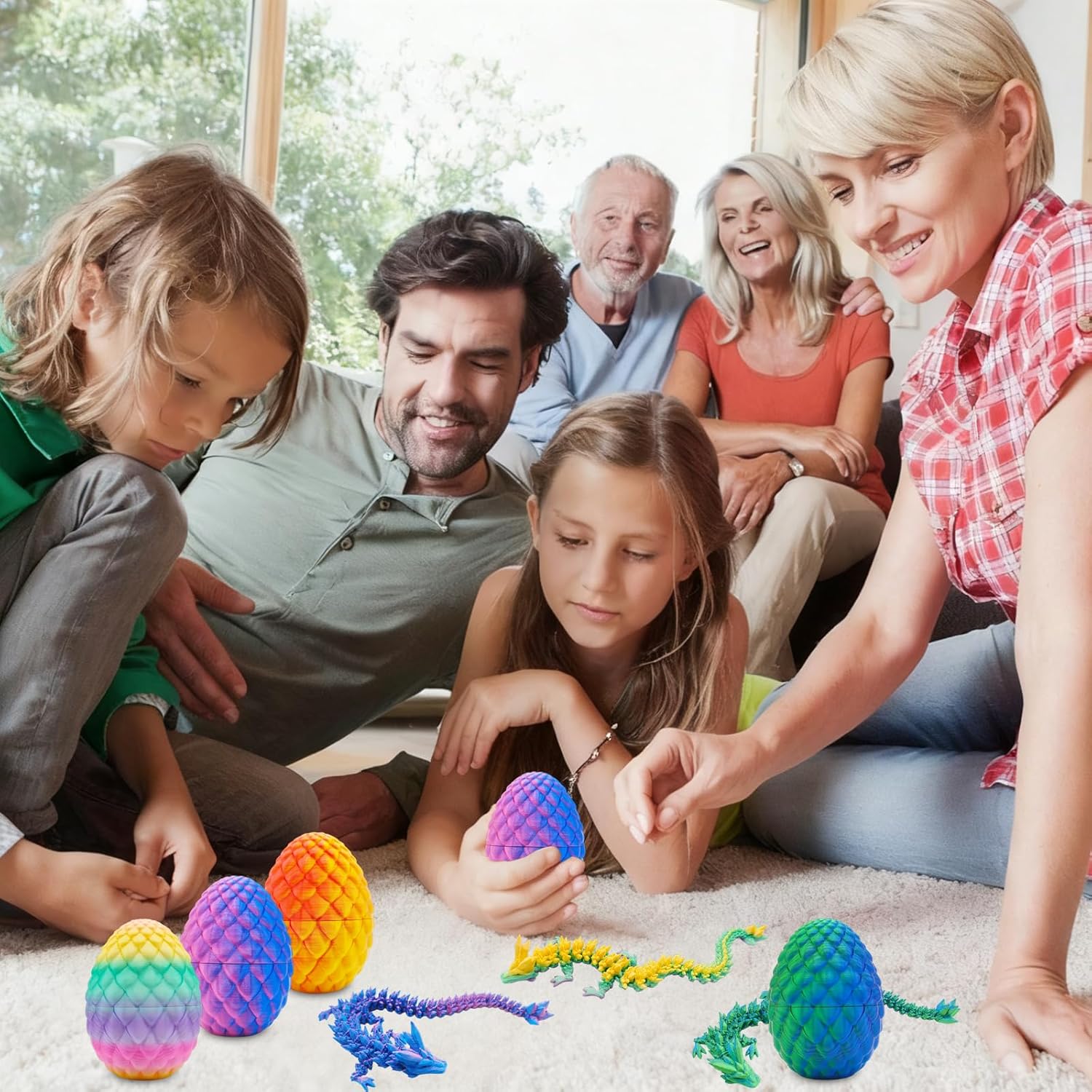 4 Pcs 3D Printed Dragon Eggs with Dragon Inside, Mystery Surprise Easter Eggs for Kids Adults, Unique Collectible Desktop Decor, Christmas Ornament Stocking Stuffers Gifts