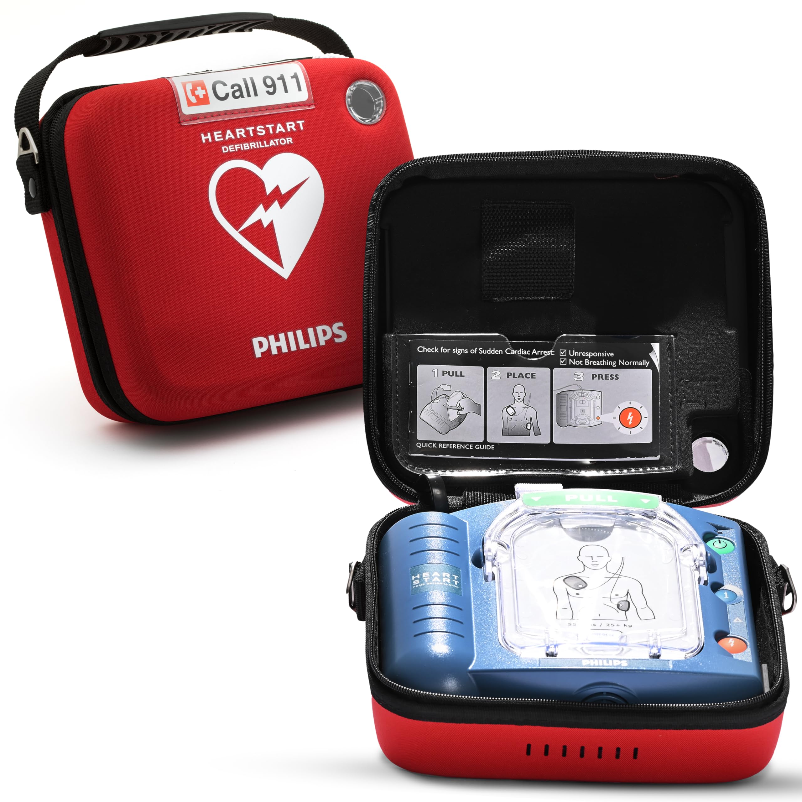 HeartStart Philips OnSite AED Defibrillator with Portable Emergency Medical Kit, CPR Guidance and Voice Prompts, with Slim Carry Case, M5066A-C02