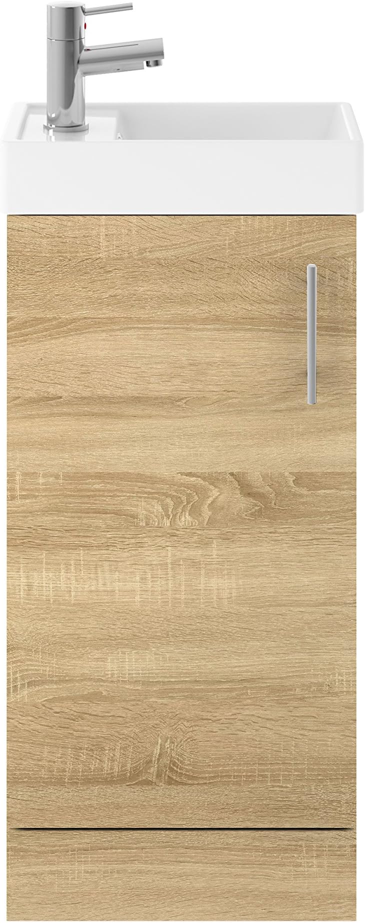 Nuie MIN005 Vault ǀ Modern Bathroom Single Soft Close Door Floor Standing Vanity Unit with 1 Tap Hole Ceramic Basin, 400mm, Natural Oak, 400 mm, Set of 2 Pieces, MFC Manufactured Wood