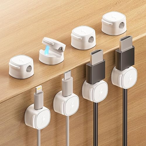 Miniatura 14 de Paquete de 8 clips magnéticos para cables, soporte para cable de teléfono para mesita de noche, gestión de cables debajo del escritorio, organizador