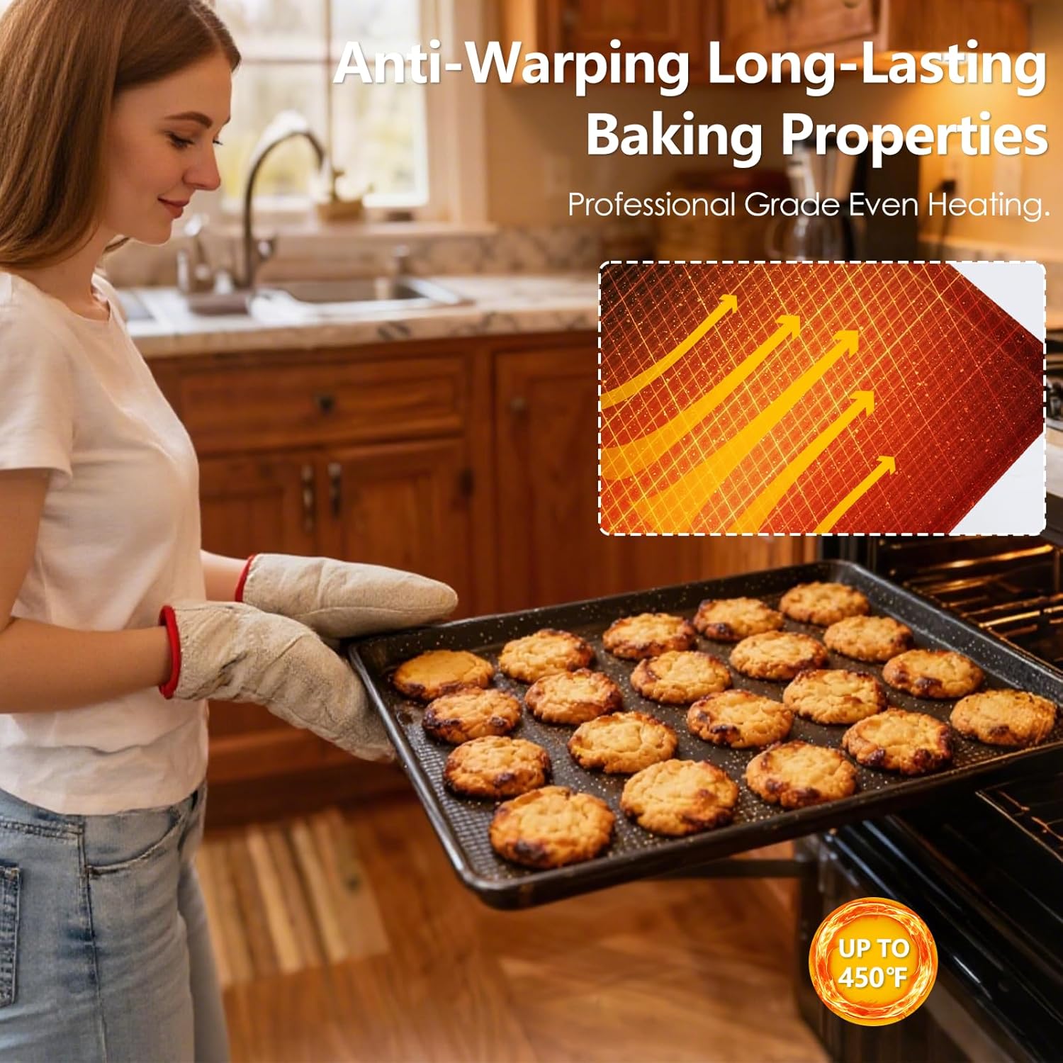 1030g Heavy Duty Baking Sheets 2-Pack, Commercial Grade Nonstick Cookie Sheet Pan Set, Easy to Clean & Oven Safe, Non Toxic Half Sheet Pans for Professional & Home Baking