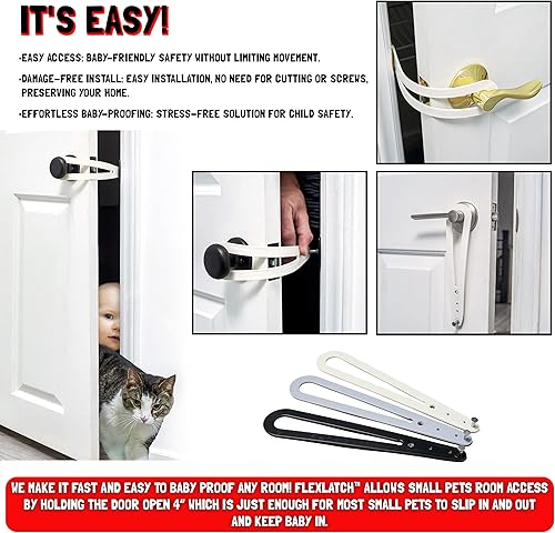 Miniatura 3 de FlexLatch Pestillo para puerta de gato cerradura de puerta a prueba de niños correa de pestillo flexible permite que los gatos entren y mantiene a