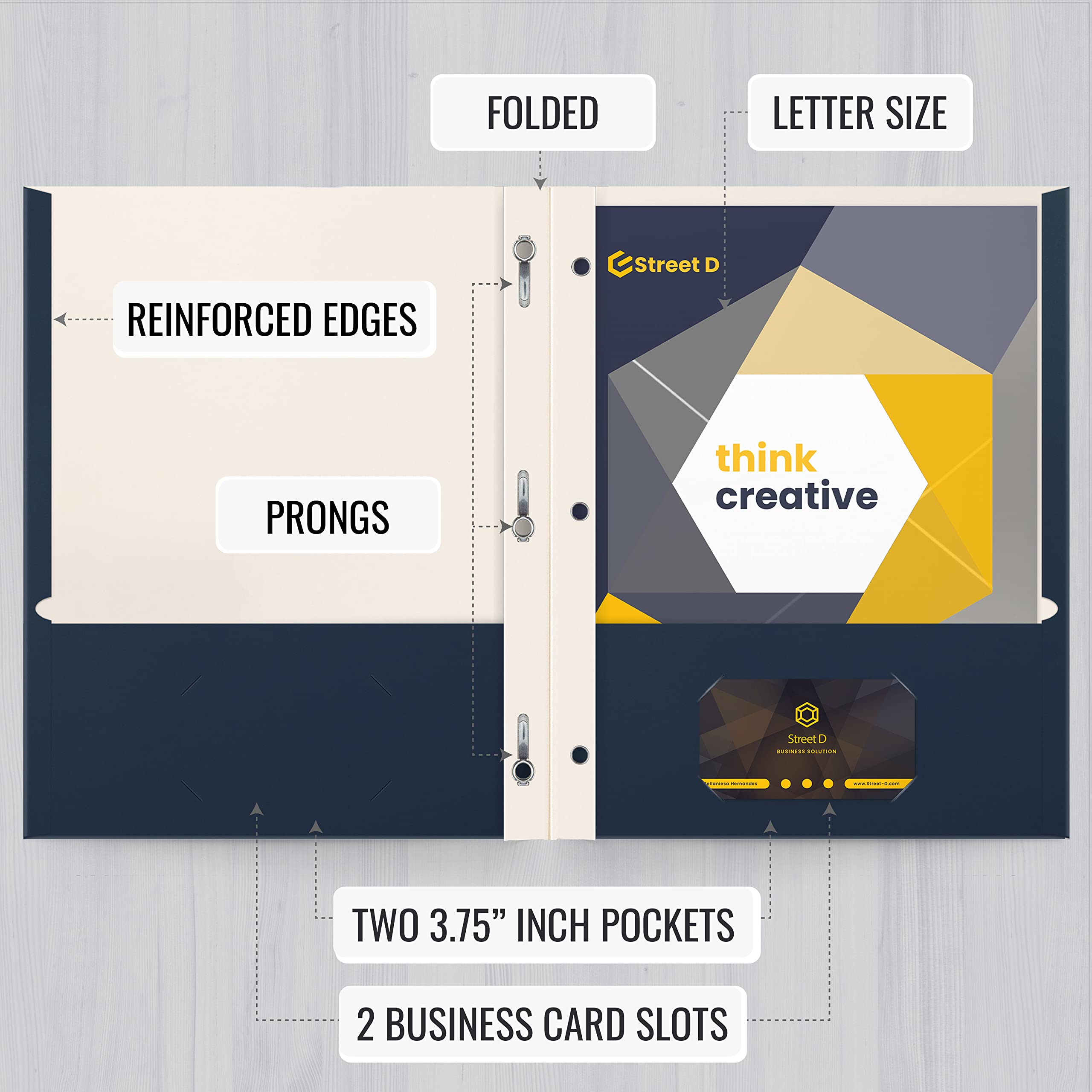 Navy Blue Paper Folders With Prongs - 50 Pack Two Pocket Report Folders