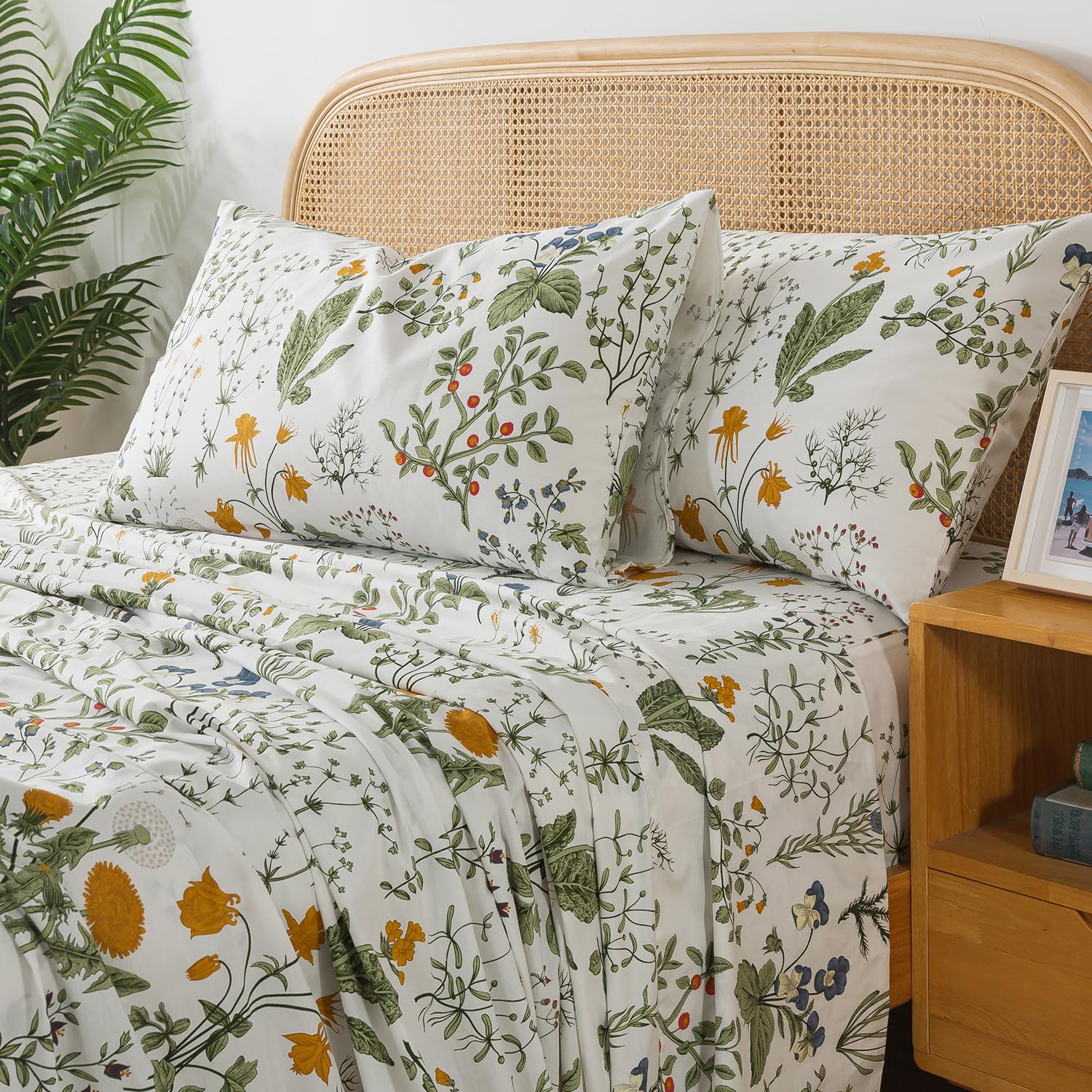 Zusbest Full Size 100% Percale Cotton Sheets in Green Floral