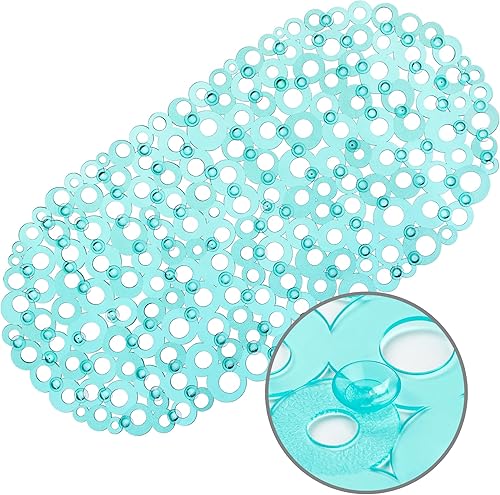 Miniatura 14 de WELTRXE Tapete ovalado antideslizante con burbujas negras para bañera, tapete de ducha con orificios de drenaje, ventosas, lavable a máquina, BPA,