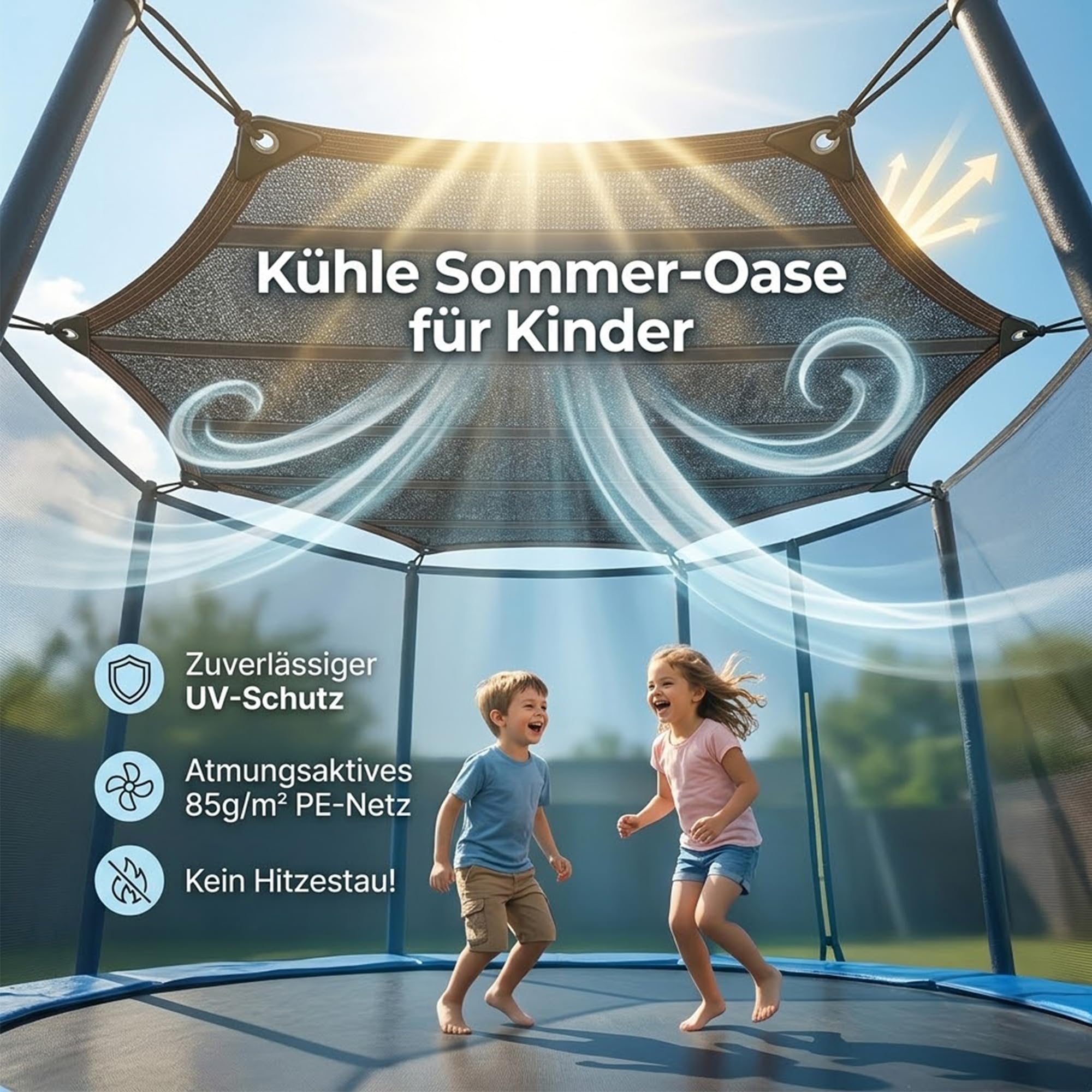 Trampolin Sonnenschutz 305 cm (10 ft) für 8 Stangen | 85g/m², Atmungsaktives Sonnensegel, Verstärkte Gurtbänder, Anti-Durchhang Dach, Outdoor Garten