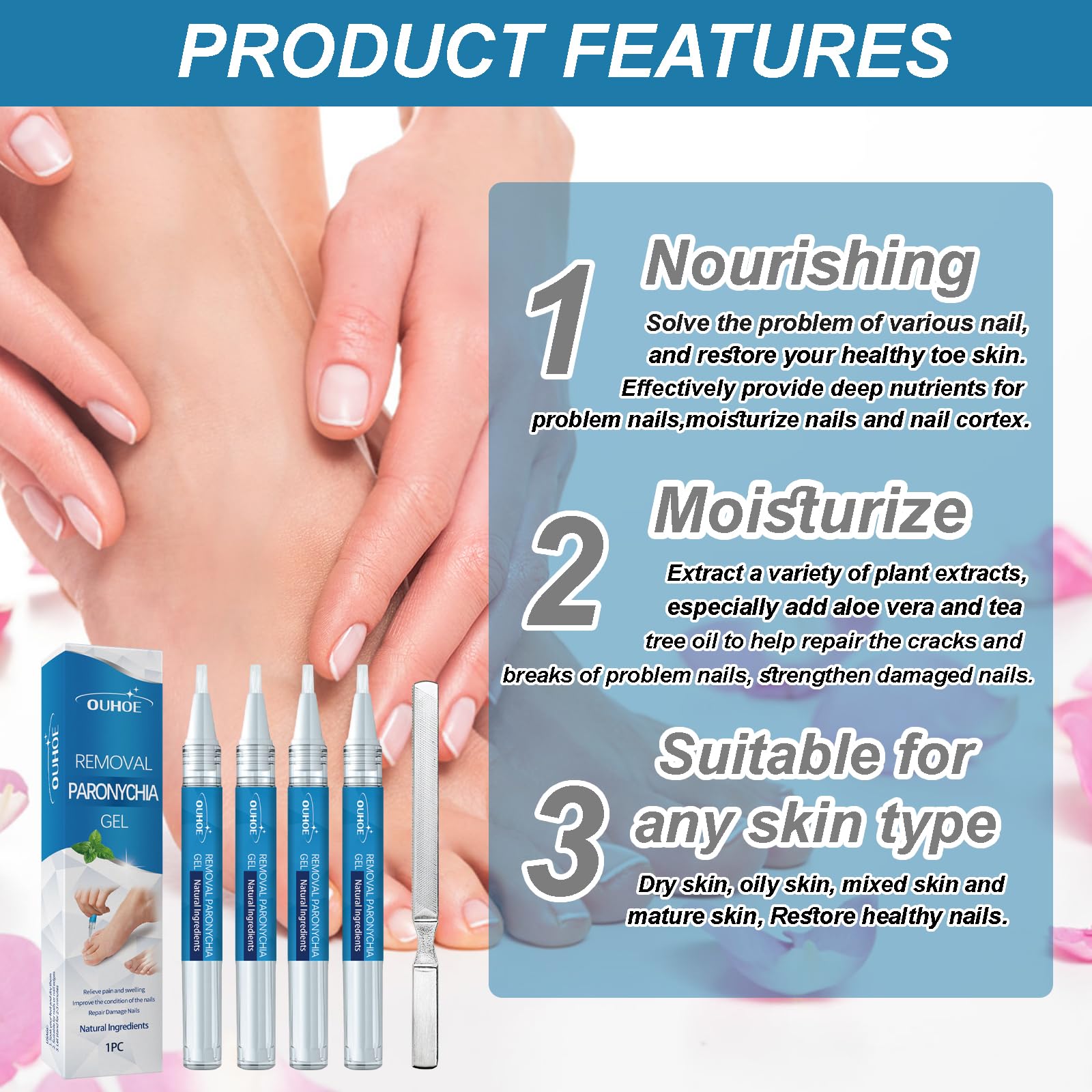 4 Pezzi Nail Care Pen, con Lima Unghie, Penna per la Cura Delle Unghie, Ricco di Ingredienti Naturali Come Burro di Karité, Olio di Chiodi di Garofano, Estratto di Timo, Vitamina E, Olio di Eucalipto