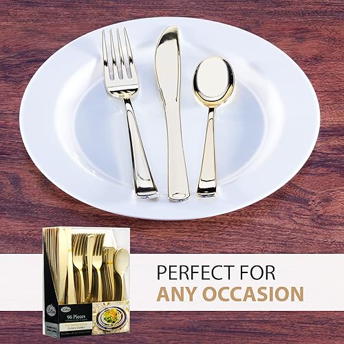 Miniatura 6 de Combo de cubiertos de plástico metálico pulido de alta calidad  Tenedores de plástico perfectos, cucharas y cuchillos de plástico para fiestas