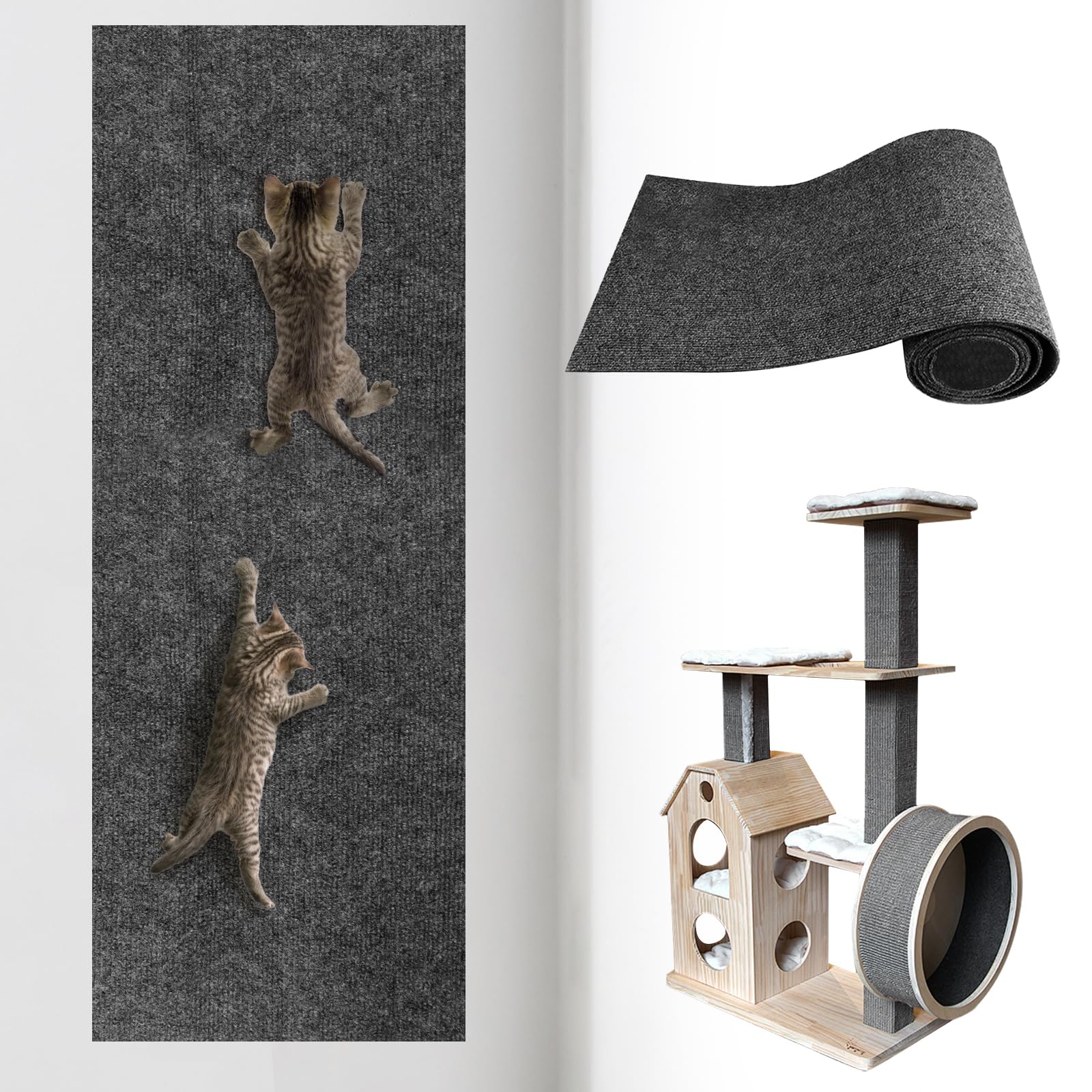 Selbstklebend Kratzbretter Katze Kratzteppich Katze Kratzmatte Katze Wand Teppich Katzen Kratzbrett Katzen Kratzwand(200cmx40cm/78.7 * 15.7 Zoll)