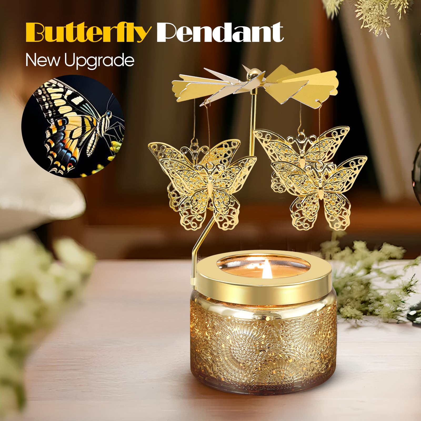 Mothers Day Gifts for Mom, Sunflower Candle Gift for Women, Funny Birthday Gift for Mum Mama, Rotating Scented Candles Presents for Friends, Sisters, Grandma, Mothers Day Gifts for Mom from Daughter: Butterfly