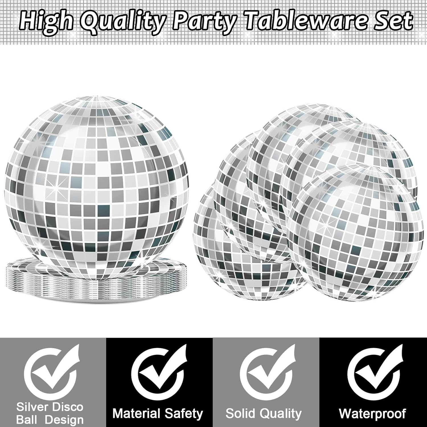 200PCS Disco Theme Party Plates and Napkins 1970s Birthday Party Decorations Silver Disco Ball Paper Plates 70s Disco Party Tableware Set Serves 50 Guests Baby Shower Wedding Party Supplies Favors - Image 3